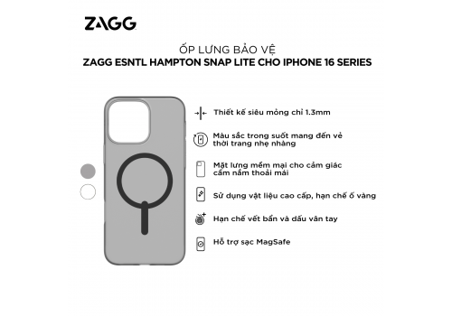 Ốp lưng ZAGG ESNTL Hampton Snap Lite cho iPhone 16 Pro Max Có Magsafe