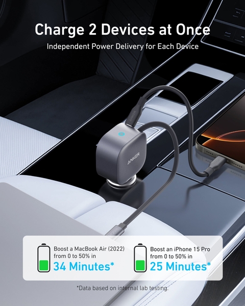 Sạc Ô tô ANKER 75W 1 Cổng USB-C Tích Hợp Cáp Rút Gọn USB-C - A2738
