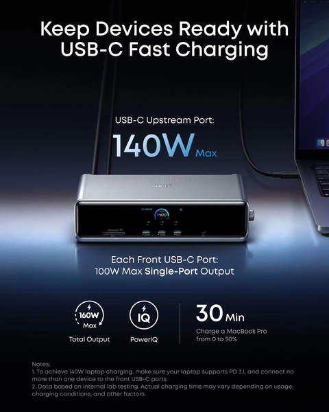 Trạm Sạc Anker Prime 160W 14 IN 1 Hỗ Trợ Triple Display & DisplayLink (Bộ chuyển đổi Hub) - A83B3
