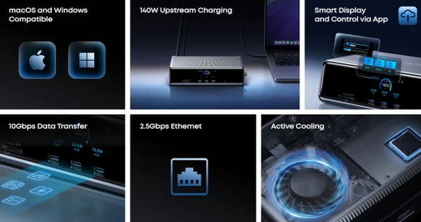 Trạm Sạc Anker Prime 160W 14 IN 1 Hỗ Trợ Triple Display & DisplayLink (Bộ chuyển đổi Hub) - A83B3