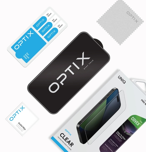 Miếng dán cường lực Trong suốt (Không viền đen) UNIQ OPTIX COVEX CLEAR Iphone 17 Series