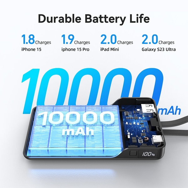 Pin dự phòng kèm cáp MAZER 35W 10.000 mAh PowerCharge LINK (Chứng nhận CCC)