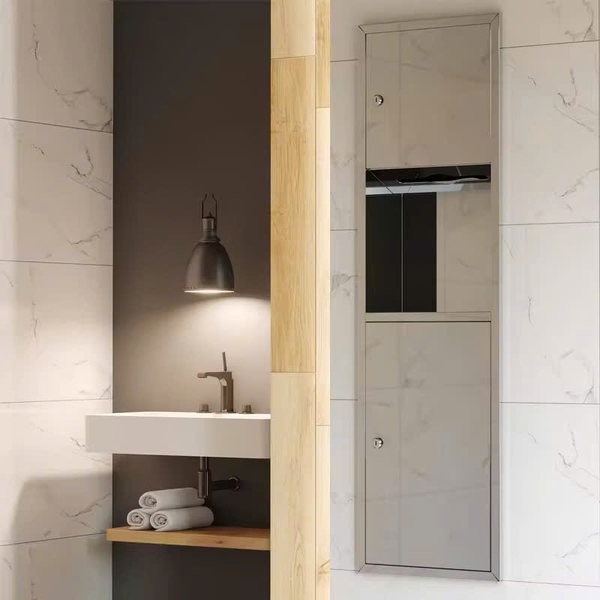 TỦ ĐỰNG GIẤY VỆ SINH CÔNG CỘNG ÂM TƯỜNG KÈM THÙNG RÁC 34555