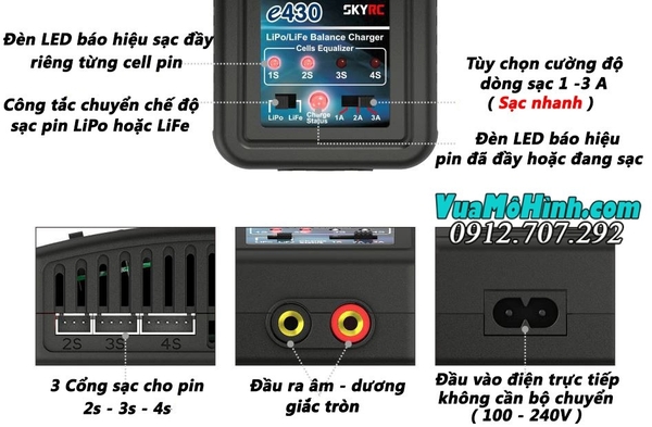 bộ sạc pin nhanh cho LiPo LiFe 2s 4s, sạc nhanh flycam drone xe oto cano tàu thuyền điều khiển từ xa