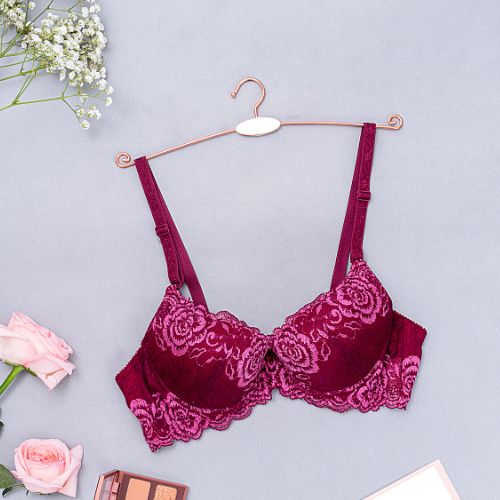 【 Rose 】Samuel Áo ngực T-shirt Đài Loan Mút Cao su Lót Vải Tactel siêu mềm viền ren cao cấp nguyên ngực ( Màu Nho)