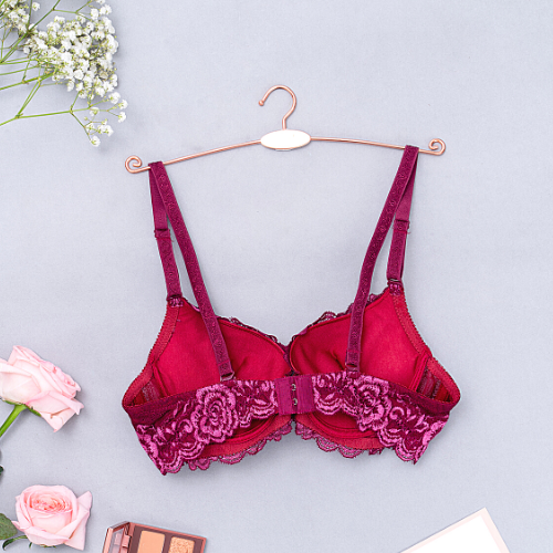 【 Rose 】Samuel Áo ngực T-shirt Đài Loan Mút Cao su Lót Vải Tactel siêu mềm viền ren cao cấp nguyên ngực ( Màu Nho)