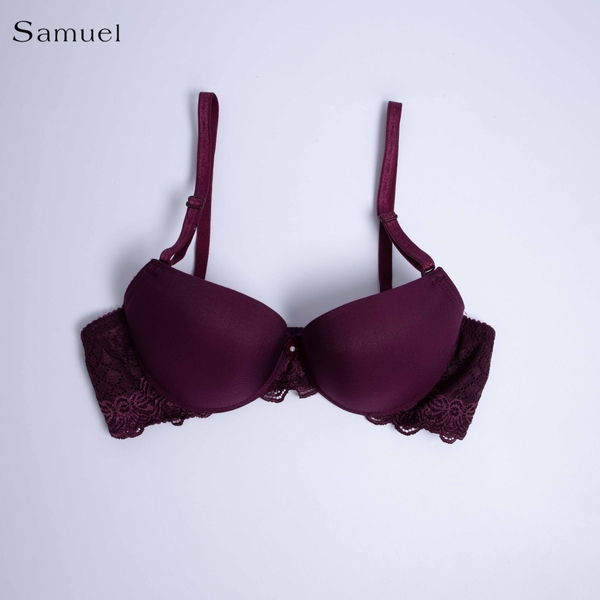 Samuel Áo ngực T-shirt Đài Loan Mút Cao su Lót Vải Tactel siêu mềm viền ren cao cấp 1/2 cúp ngực ( Màu Tím Nho )