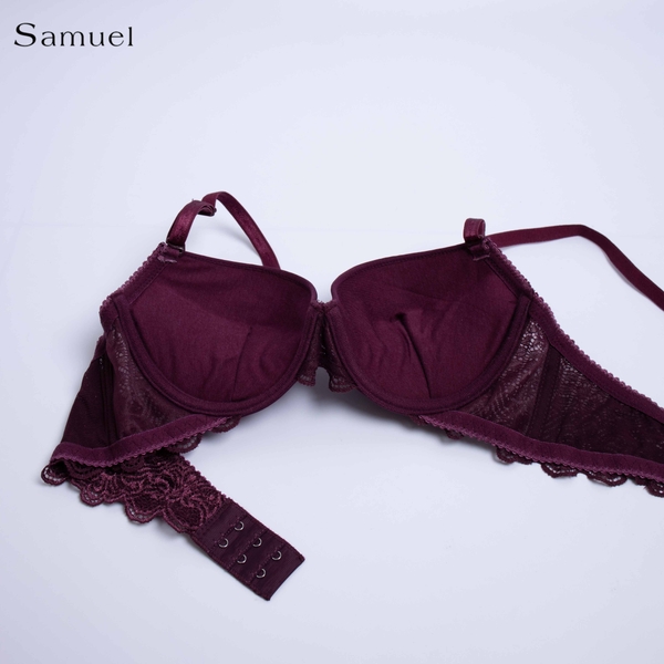 Samuel Áo ngực T-shirt Đài Loan Mút Cao su Lót Vải Tactel siêu mềm viền ren cao cấp 1/2 cúp ngực ( Màu Tím Nho )