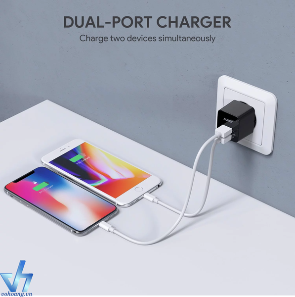 Aukey PA-U32 Cốc Sạc 2 Cổng Đầu Ra 5v/2.4A Công Nghệ AiPower Thông Minh