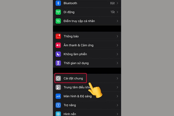 Truy cập Cài đặt chung