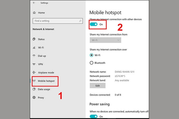 Kích hoạt Mobile Hotspot