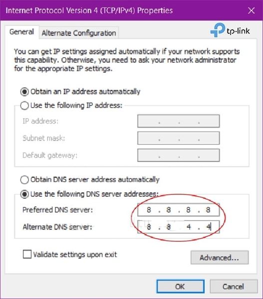 Nhập các địa chỉ DNS Google