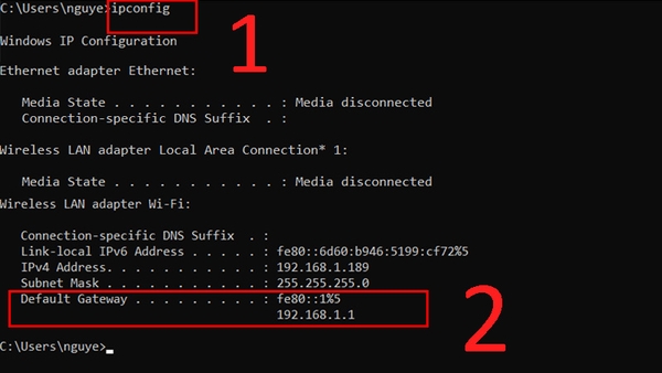 Tìm mục Default Gateway
