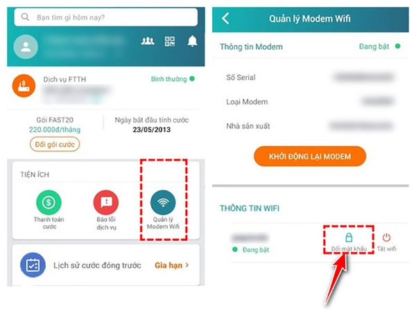 Chọn đổi mật khẩu
