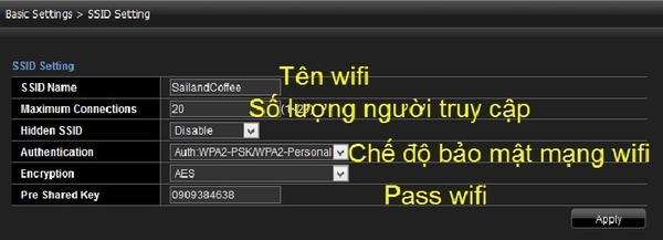 Thay đổi mật khẩu wifi và lưu lại