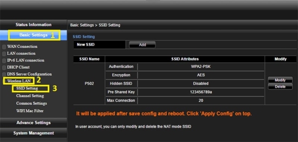Tìm mục SSID Setting