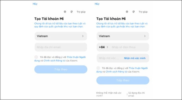 Chọn Quốc gia Việt Nam và nhập SĐT của bạn