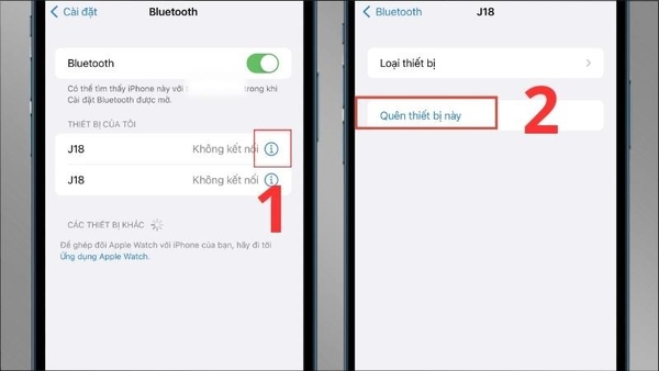 Nhấn vào biểu tượng “i” bên cạnh - sau đó chọn mục Quên thiết bị này