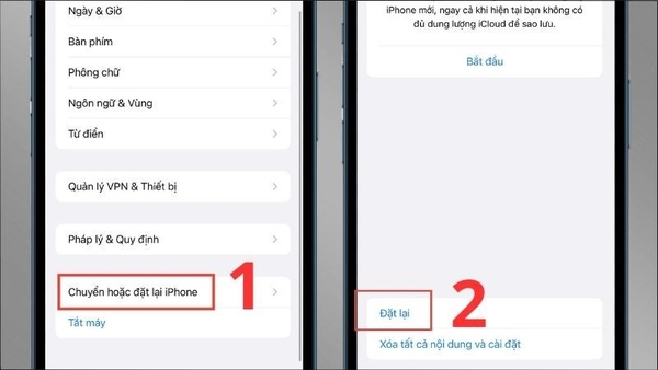 Tìm mục “Chuyển hoặc đặt lại iPhone” sau đó chọn đặt lại