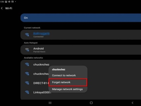 Quên địa chỉ wifi và kết nối lại để khắc phục tình trạng trên