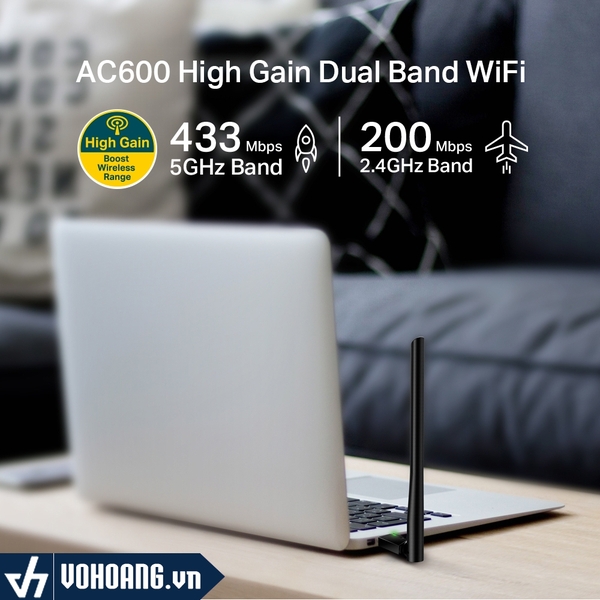 TP-Link Archer T2U Plus | Bộ Chuyển Đổi USB Wi-Fi Băng Tần Kép Độ Lợi Cao AC600