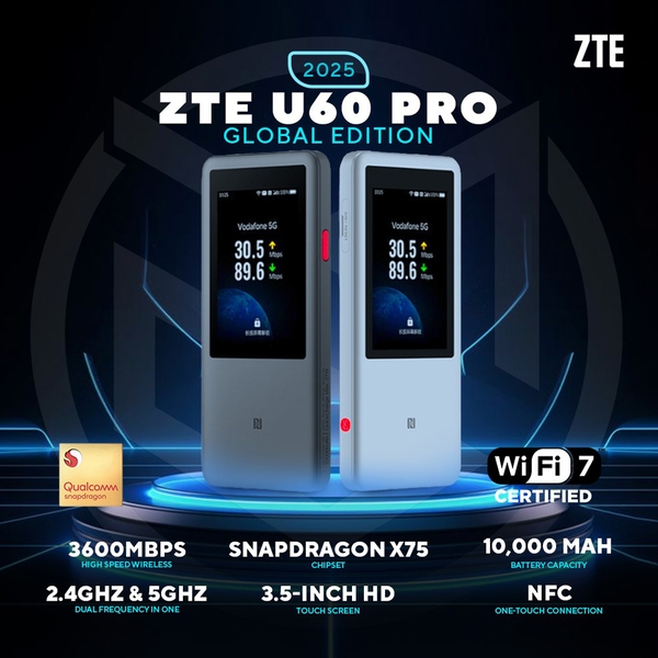 ZTE U60 Pro | Bộ Phát 5G Cầm Tay Tích Hợp Công Nghệ WiFi 7, Pin 10000mAh