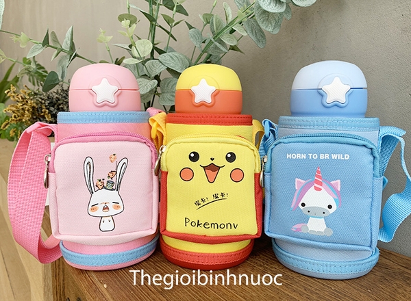 Bình Giữ Nhiệt Cho Bé Tập Uống Kèm Túi Đeo Dễ Thương