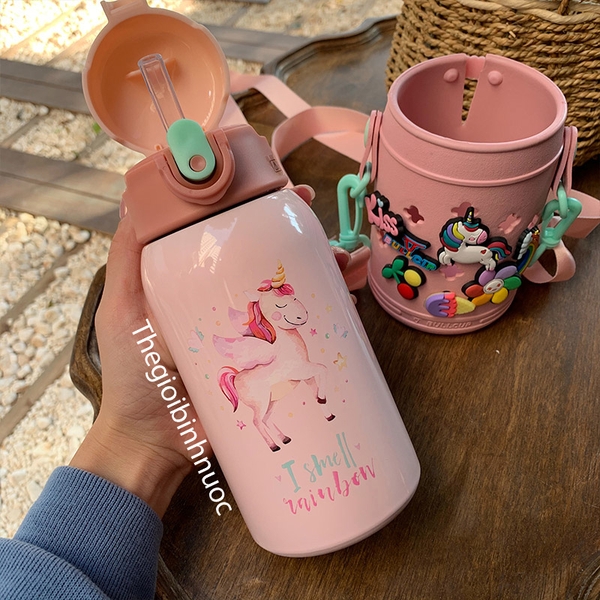 Bình Giữ Nhiệt Cho Bé Kèm Túi Sticker Jibbitz 550ml B452