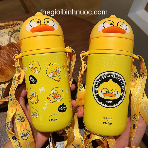 Bình Giữ Nhiệt Vịt Vàng Đáng Yêu Kèm Dây Đeo 350ML 