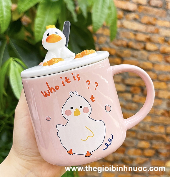 Ly Sứ Văn Phòng Kèm Nắp Hoạ Tiết Vịt Cute