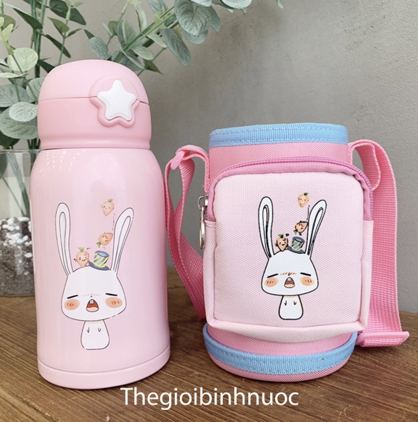 Bình Giữ Nhiệt Cho Bé Tập Uống Kèm Túi Đeo Dễ Thương