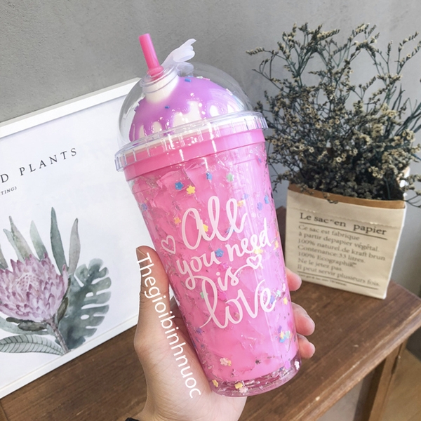 Ly cold Cup Hai Lớp Tặng Kèm Ống Hút Hoạ Tiết Ice Cream 