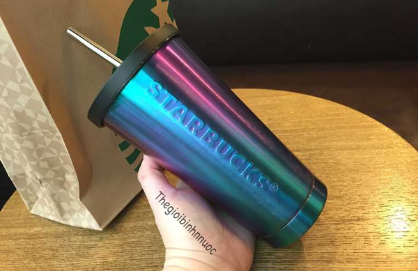 Starbucks Iridescent Purple Blue Cold Cup Stainless Steel Tumbler 16 oz