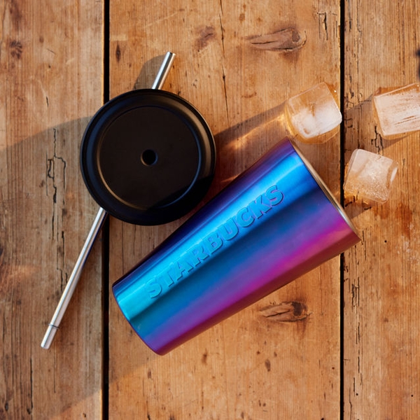 Starbucks Iridescent Purple Blue Cold Cup Stainless Steel Tumbler 16 oz