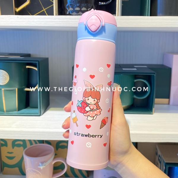 Bình Giữ Nhiệt Nắp Bật Hoạ Tiết Dễ Thương 450ML