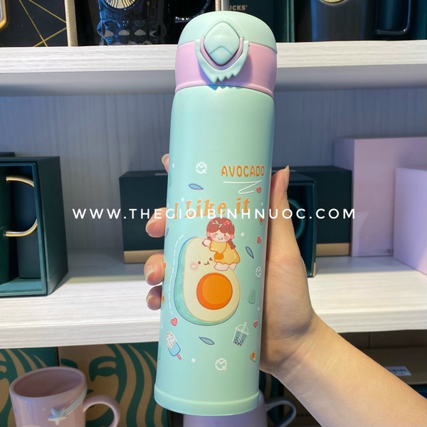 Bình Giữ Nhiệt Nắp Bật Hoạ Tiết Dễ Thương 450ML