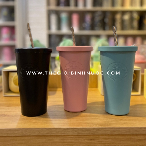 Ly Cold Cup Giữ Nhiệt Starbucks Xanh Dương Hồng Đen Kèm Ống Hút