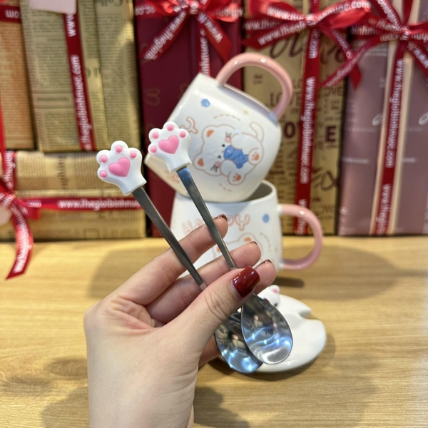 Ly Sứ Mèo Siêu Cute Tặng Kèm Muỗng