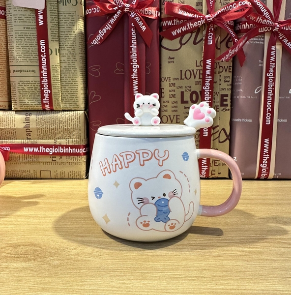 Ly Sứ Mèo Siêu Cute Tặng Kèm Muỗng