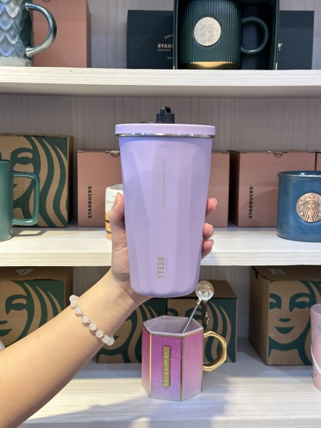Ly Giữ Nhiệt TYESO 600Ml Kèm Ống Hút Và Nút Chặn Ống Hút