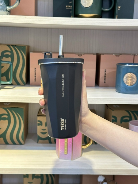Ly Giữ Nhiệt TYESO 600Ml Kèm Ống Hút Và Nút Chặn Ống Hút