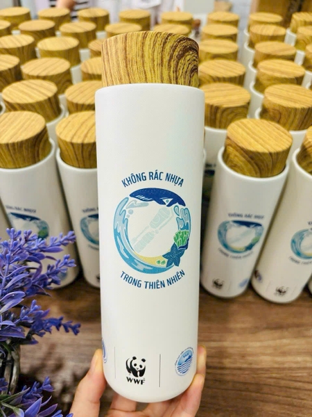 Sỉ In Logo Khắc Tên Bình Giữ Nhiệt Nắp Gỗ 400ML