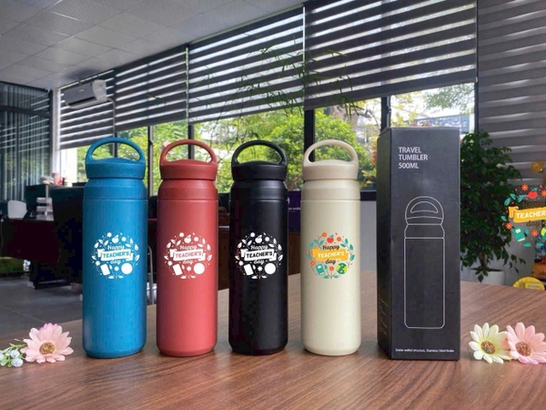 Sỉ In Logo Khắc Tên Bình Giữ Nhiệt Nắp Quai Xách 500ML