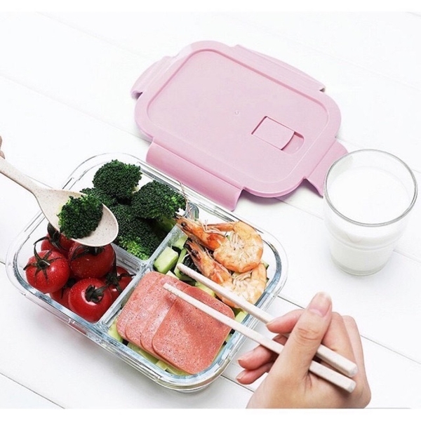 Sỉ In Logo Hộp Đựng Cơm Thủy Tinh 3 ngăn