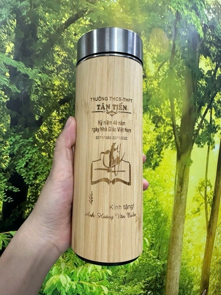 Sỉ In Tên Khắc Logo Bình Tre Giữ Nhiệt 450ML