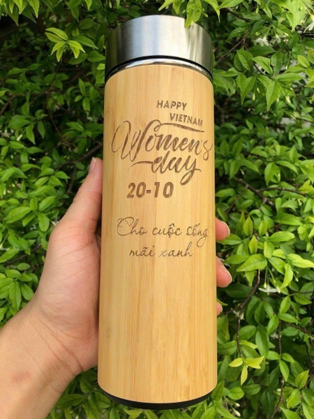 Sỉ In Tên Khắc Logo Bình Tre Giữ Nhiệt 450ML