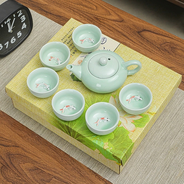 Sỉ In Logo Bộ Bình Trà 3D Hình Cá In Nổi