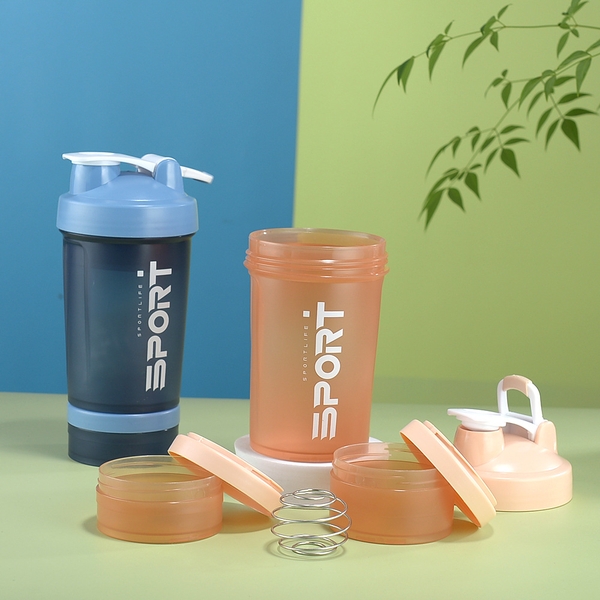 Sỉ In Logo Bình Nhựa Lắc Thể Thao Shaker 500ML 2 ngăn