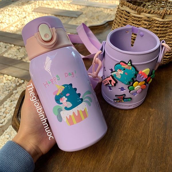 Bình Giữ Nhiệt Cho Bé Kèm Túi Sticker Jibbitz 550ml B452