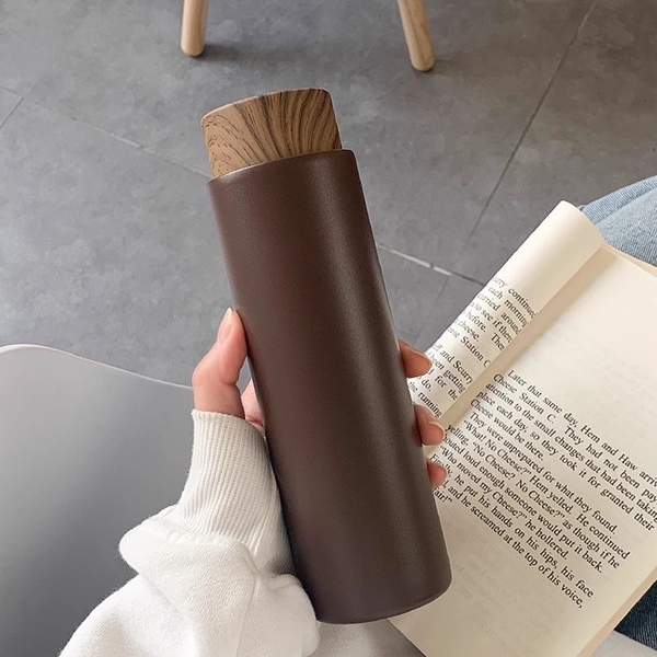 Sỉ In Logo Khắc Tên Bình Giữ Nhiệt Nắp Gỗ 400ML